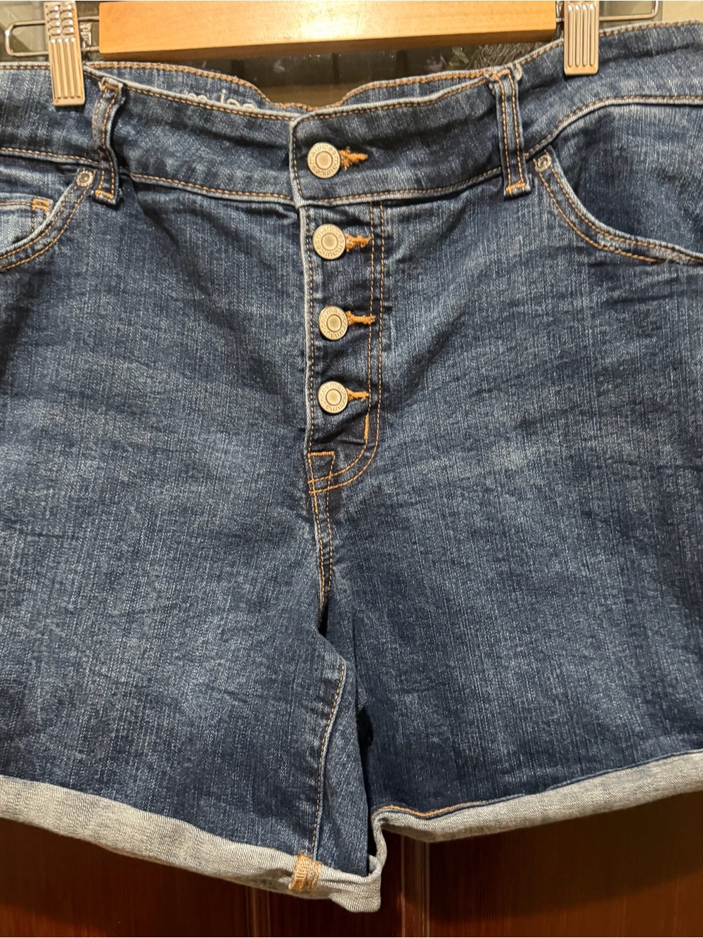 Maurices Dark Blue High-Rise Button-Front Denim Shorts